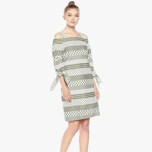 Nine West Green and White Off-Shoulder Midi Dress